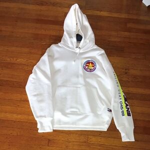 White Hooded Sweatshirt with Nautical Patch and Sleeve Logo